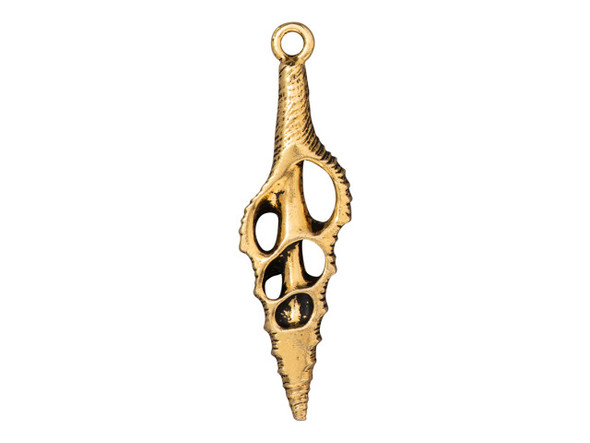 TierraCast Cut Spindle Shell Pendant - Antiqued Gold Plated (Each)