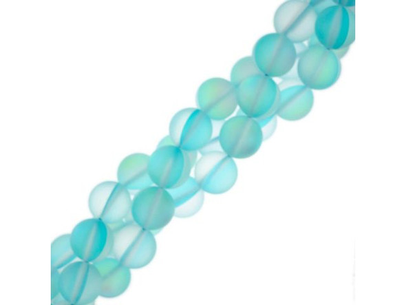 Fused Glass 10mm Round Bead, Matte Aquamarine AB (strand)