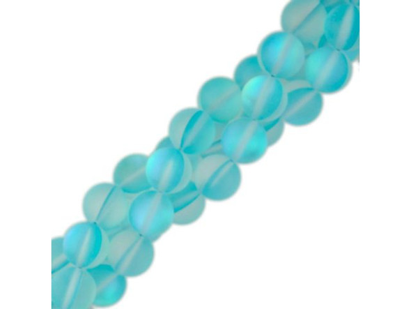 Fused Glass 10mm Round Bead, Matte Aquamarine AB (strand)