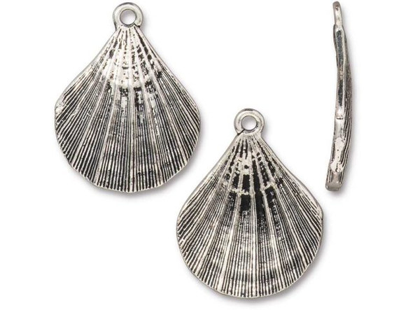 TierraCast Scalloped Shell Pendant - Antiqued Silver Plated (Each)