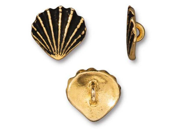 TierraCast Scallop Shell Button - Antiqued Gold Plated (Each)