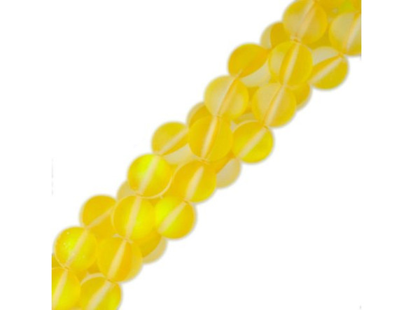 Fused Glass 10mm Round Bead, Matte Translucent Yellow AB (strand)