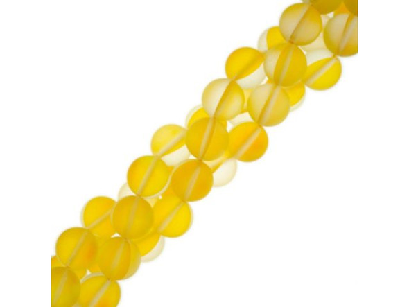 Fused Glass 10mm Round Bead, Matte Translucent Yellow AB (strand)