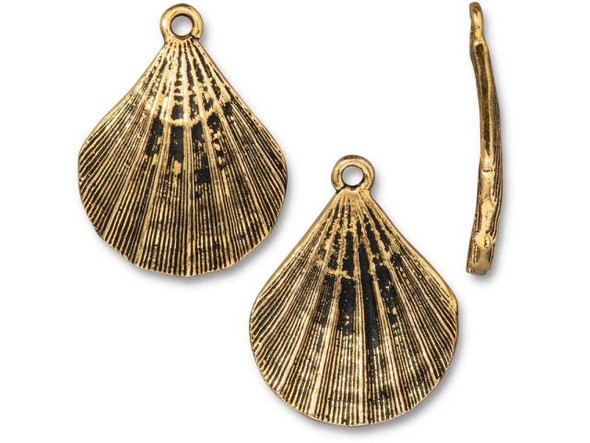 TierraCast Scalloped Shell Pendant - Antiqued Gold Plated (Each)