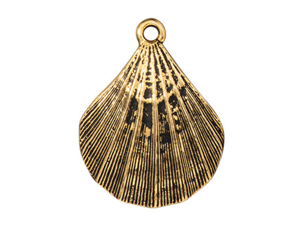 TierraCast Scalloped Shell Pendant - Antiqued Gold Plated (Each)