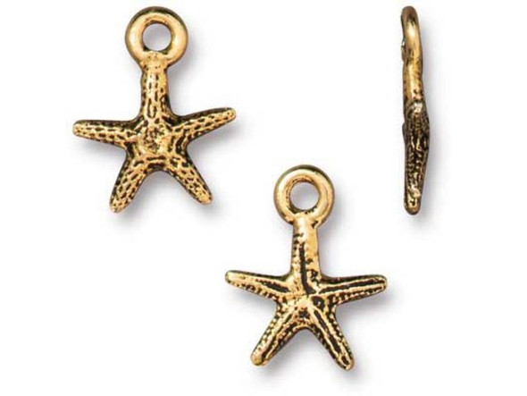 TierraCast Tiny Starfish Charm - Antiqued Gold Plated (Each)