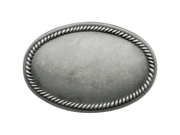 Antiqued Silver Plated Belt Buckle Blank, Oval, Rope Border, 85mm (Each)