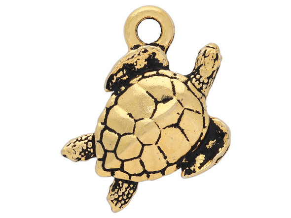 TierraCast Sea Turtle Charm - Antiqued Gold Plated (Each)