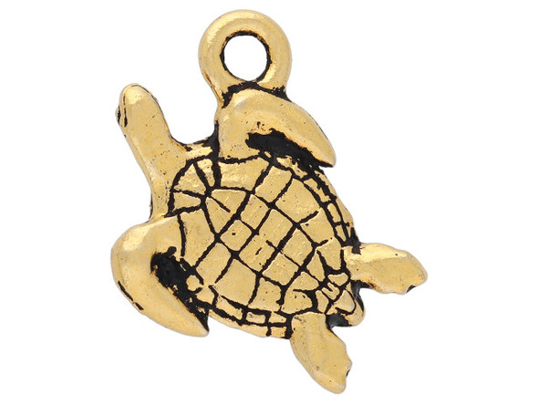 TierraCast Sea Turtle Charm - Antiqued Gold Plated (Each)
