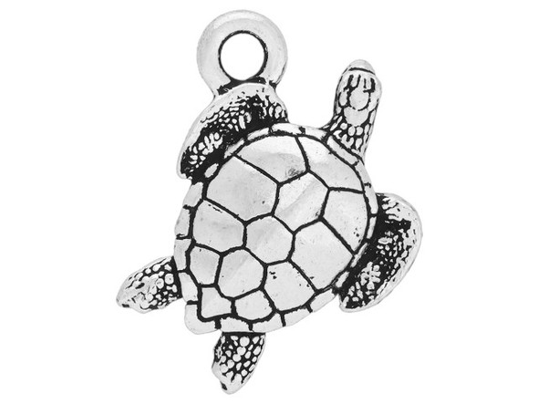 TierraCast Sea Turtle Charm - Antiqued Silver Plated (Each)