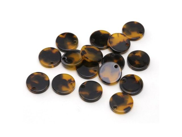 Acetate Coin Charm, 14mm - Tortoise Shell (Each)