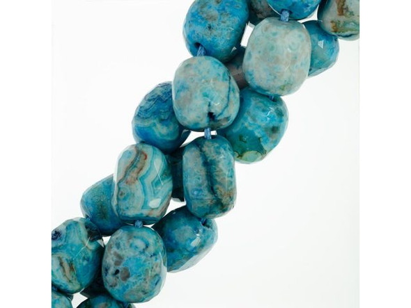 Blue Crazy Lace Agate Gemstone Beads, 12x16mm Faceted Nugget with Large Hole (strand)