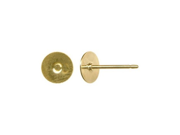 Gold Color Earring Post Finding w 6mm Flat Pad, AAA (100 Pieces)