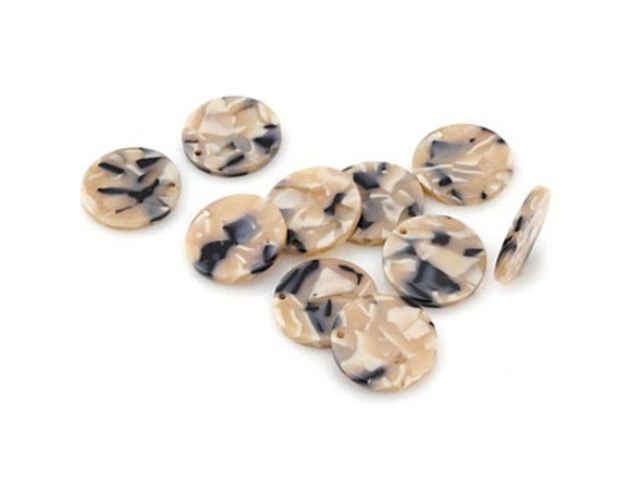 Acetate Coin Charm, 20mm - Black Pearl (Each)