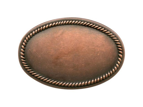 Antiqued Copper Plated Belt Buckle Blank, Oval, Rope Border, 85mm (Each)