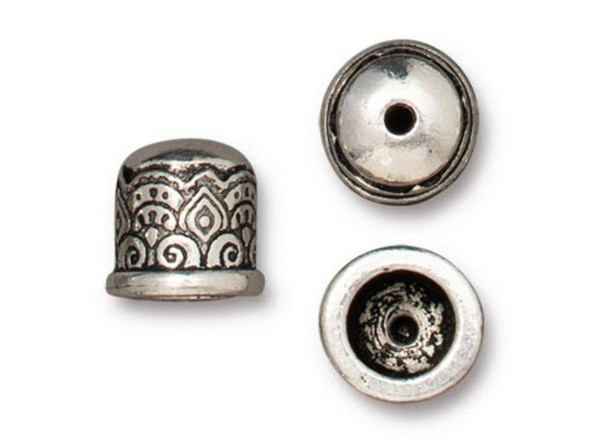 TierraCast Antiqued Silver Plated Pewter Temple No-Loop Cord End for 6mm Cord (Each)