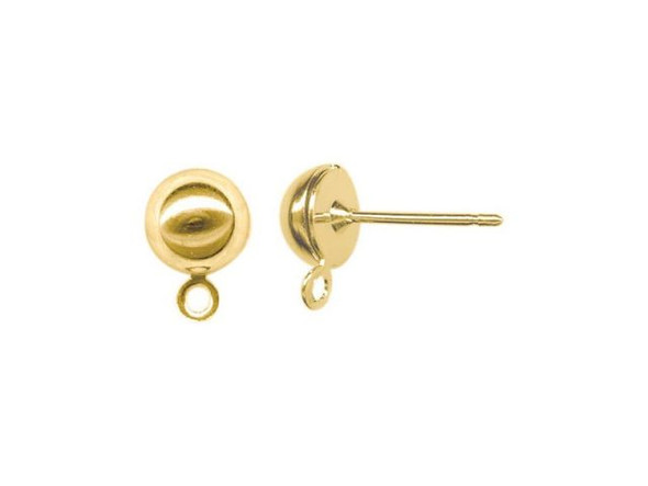 Gold Plated Stainless Steel Earring Post Finding w Loop / 6mm Half Ball (72 pcs)