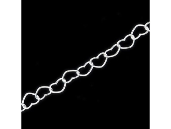 Sterling Silver Heart Link Chain, Footage, 3.7mm (foot)