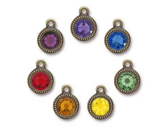 TierraCast Charms with Chakra Mix of Crystals - Antiqued Brass Plated (pack)