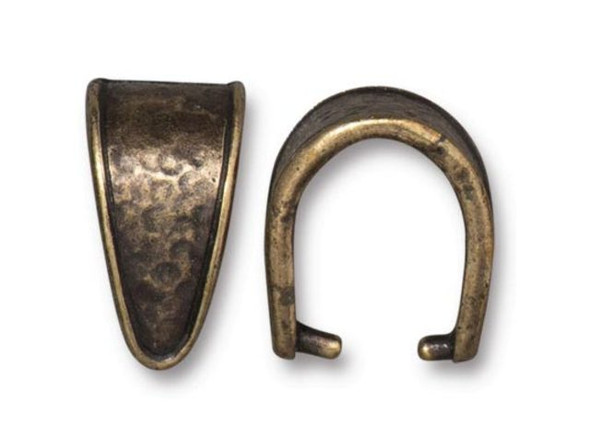 15x9mm TierraCast Hammertone Pinch Bail - Antiqued Brass Plated (Each)