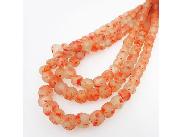 Trade Beads, Clear/Orange Recycled Glass, 12-13mm (strand)