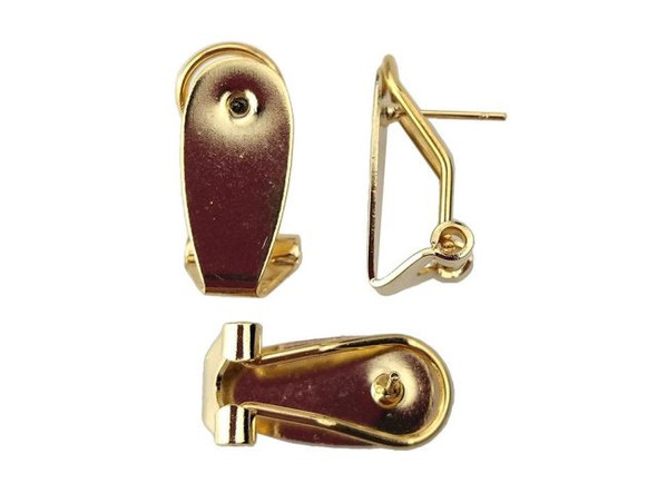 Gold Plated Stainless Steel Earring Post Finding w Fingernail Flat Pad (12 Pieces)