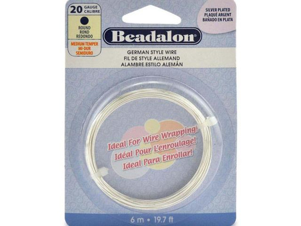 German Style Round Wire, 20-gauge - Silver Plated (Each)