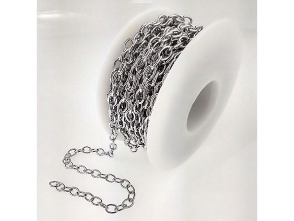 White Plated Oval Cable Chain, 4.4mm by the SPOOL