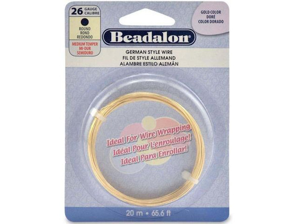 German Style Round Wire, 26-gauge - Gold Color (Each)