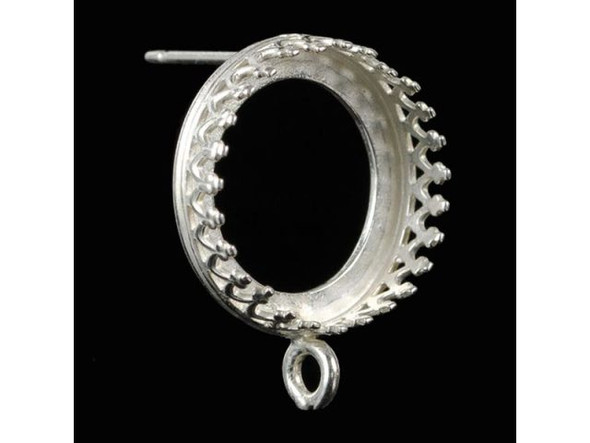 Earring Post Finding with Loop and 14mm I.D. Bezel Setting - Silver Plated (pair)
