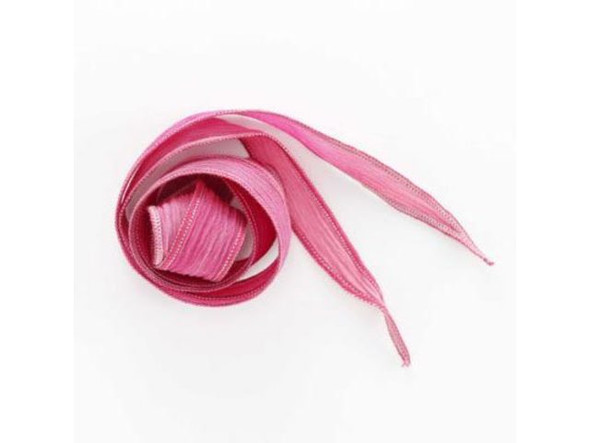 Hand Dyed Silk Ribbon, 32-36", Mixed Pink Blend (Each)