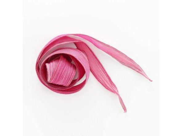 Hand Dyed Silk Ribbon, 32-36", Mixed Pink Blend (each)