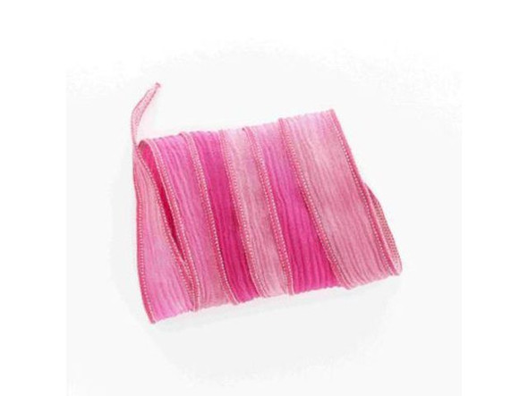 Hand Dyed Silk Ribbon, 32-36", Mixed Pink Blend (Each)