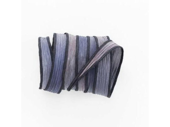 Hand Dyed Silk Ribbon, 32-36", Blue Gray Blend w Black Edges (Each)
