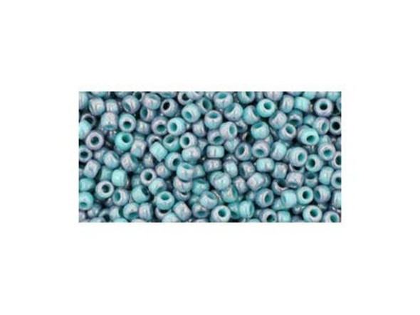 TOHO Glass Seed Bead, Size 11, 2.1mm, Marbled Opaque Turquoise/Amethyst (Tube)
