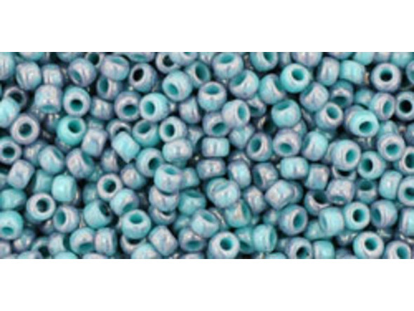 TOHO Glass Seed Bead, Size 11, 2.1mm, Marbled Opaque Turquoise/Amethyst (Tube)