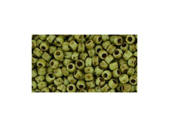 TOHO Glass Seed Bead, Size 8, 3mm, HYBRID Frosted Sour Apple Picasso (Tube)