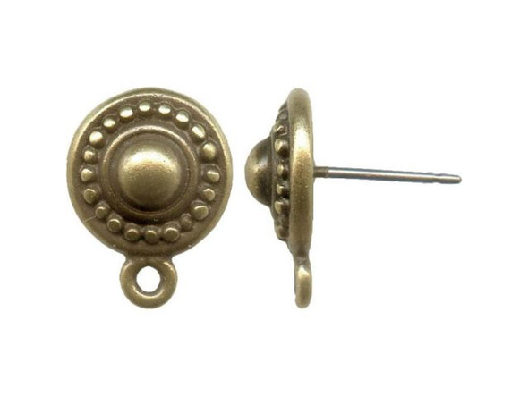 TierraCast Titanium Earring Post w Antiqued Brass Plated Loop + 10mm Beaded Design (5 pair)
