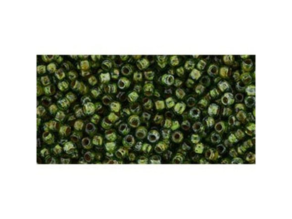 TOHO Glass Seed Bead, Size 11, 2.1mm, HYBRID Transparent Peridot - Picasso (Tube)