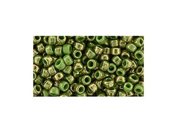 TOHO Glass Seed Bead, Size 8/0, 3mm, Gilded Marble Green (10 gram)