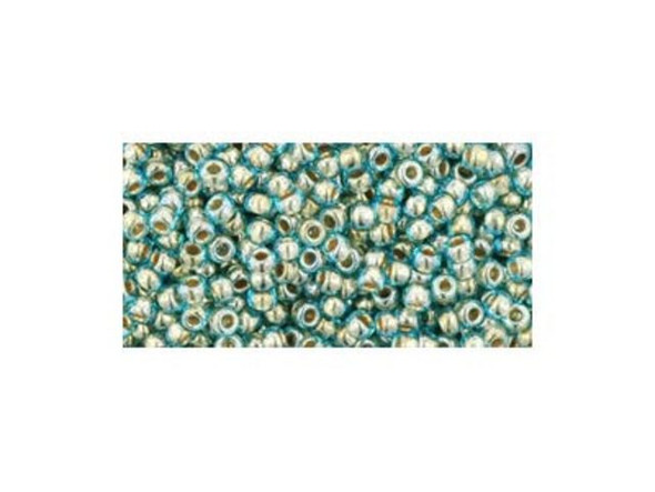 TOHO Glass Seed Bead, Size 11, 2.1mm, Gold-Lined Aqua (Tube)