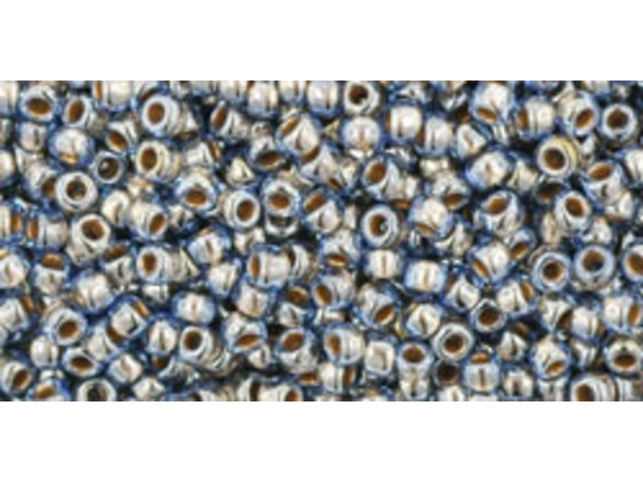 TOHO Glass Seed Bead, Size 11, 2.1mm, Gold-Lined Lt Montana Blue (Tube)