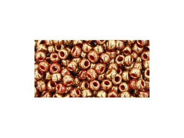 TOHO Glass Seed Bead, Size 8, 3mm, Gilded Marble Red (Tube)