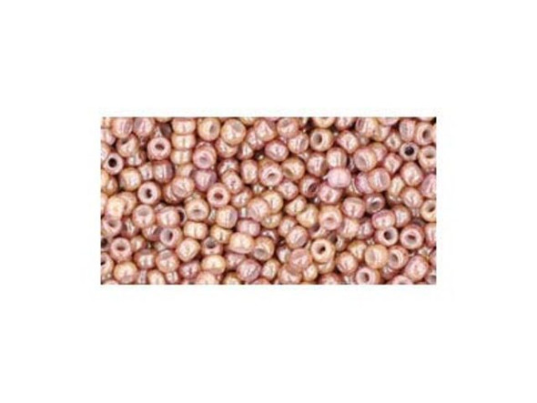 TOHO Glass Seed Bead, Size 11, 2.1mm, Marbled Opaque Beige/Pink (Tube)