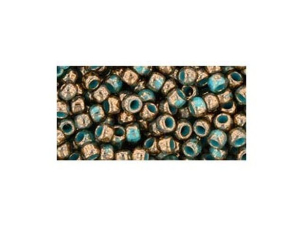 TOHO Glass Seed Bead, Size 8, 3mm, Gilded Marble Turquoise (Tube)