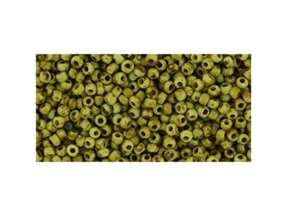 TOHO Glass Seed Bead, Size 11, 2.1mm, HYBRID Frosted Sour Apple Picasso (Tube)