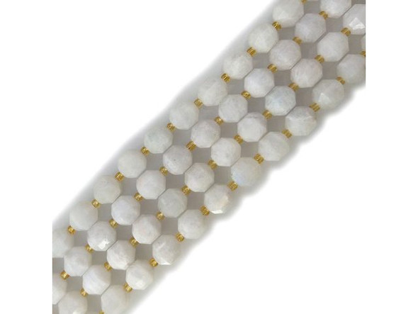 10mm Lantern Faceted Energy Tube Blue Moonstone Gemstone Beads (strand)