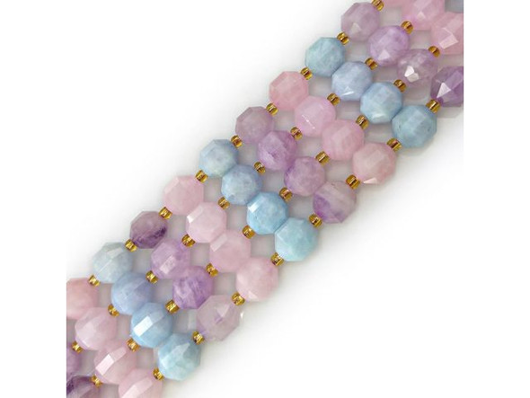 10mm Lantern Faceted Energy Tube Rainbow Pastel Quartz Gemstone Beads (strand)