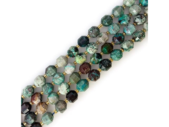 10mm Lantern Faceted Energy Tube Chrysocolla Gemstone Beads (strand)