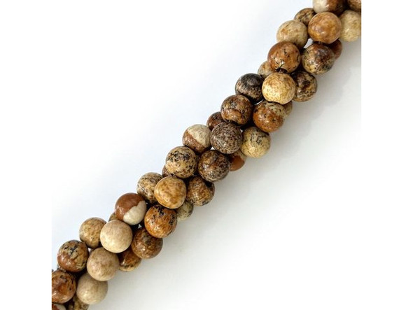 Picture Jasper Gemstone Beads, 6mm, Round with Large Hole (strand)